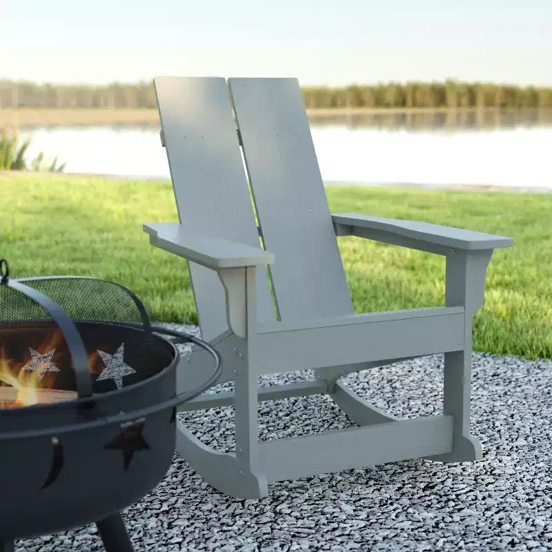 Emma and Oliver Modern All-Weather Poly Resin Adirondack Rocking Chair for Indoor/Outdoor Use