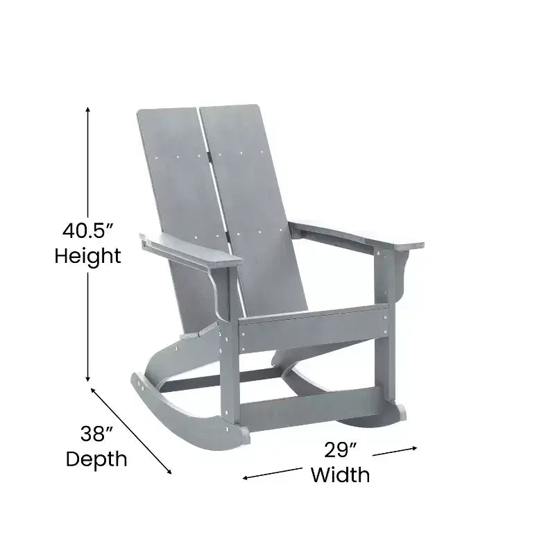 Emma and Oliver Modern All-Weather Poly Resin Adirondack Rocking Chair for Indoor/Outdoor Use