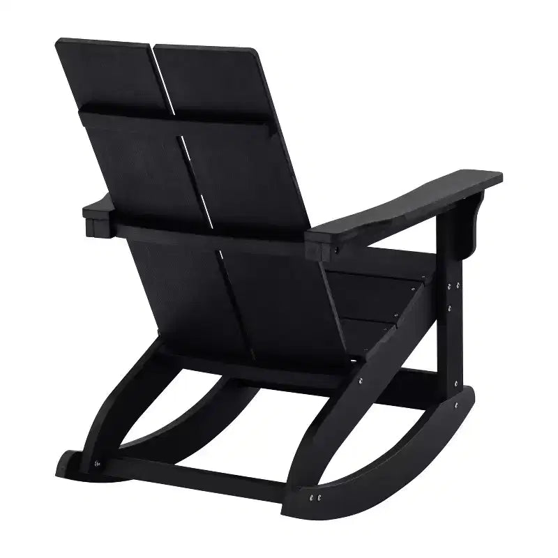 Flash Furniture Finn Modern Commercial Grade All-Weather 2-Slat Poly Resin Wood Rocking Adirondack Chair with Rust Resistant Stainless Steel Hardware