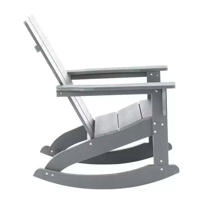 Flash Furniture Finn Modern Commercial Grade All-Weather 2-Slat Poly Resin Wood Rocking Adirondack Chair with Rust Resistant Stainless Steel Hardware