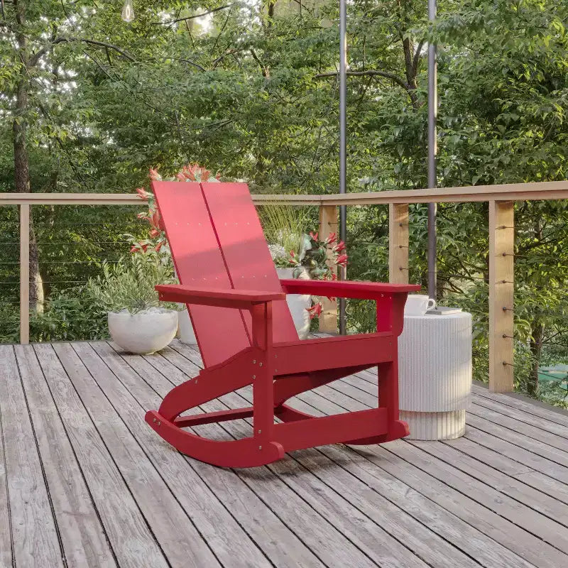 Flash Furniture Finn Modern Commercial Grade All-Weather 2-Slat Poly Resin Wood Rocking Adirondack Chair with Rust Resistant Stainless Steel Hardware