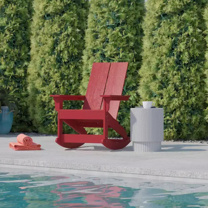 Flash Furniture Finn Modern Commercial Grade All-Weather 2-Slat Poly Resin Wood Rocking Adirondack Chair with Rust Resistant Stainless Steel Hardware