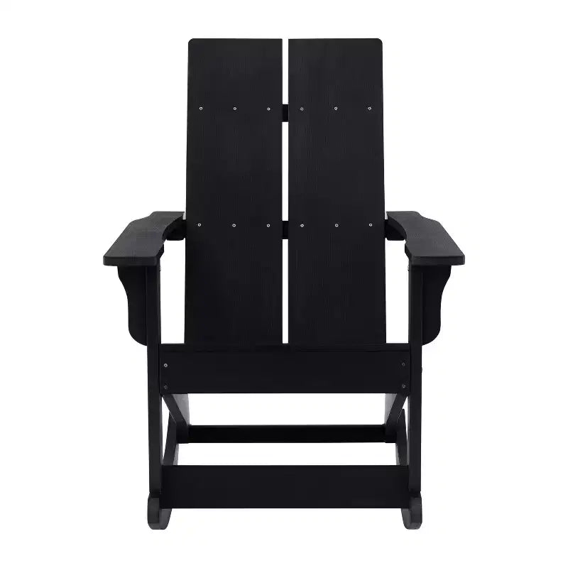 Flash Furniture Finn Modern Commercial Grade All-Weather 2-Slat Poly Resin Wood Rocking Adirondack Chair with Rust Resistant Stainless Steel Hardware