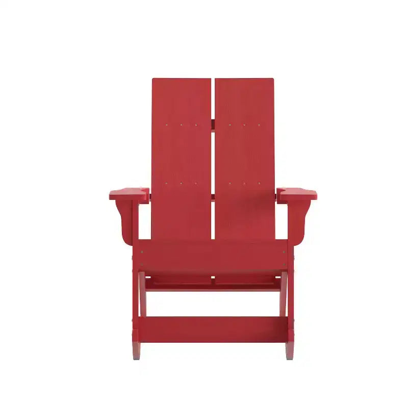 Flash Furniture Finn Modern Commercial Grade All-Weather 2-Slat Poly Resin Wood Rocking Adirondack Chair with Rust Resistant Stainless Steel Hardware
