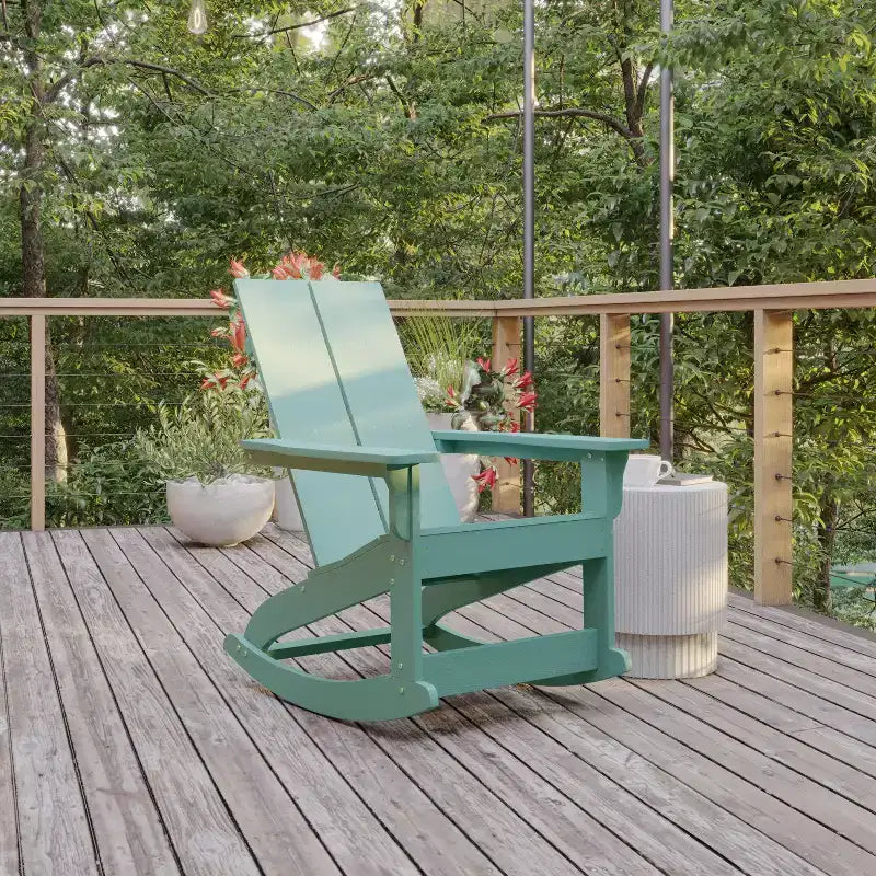 Flash Furniture Finn Modern Commercial Grade All-Weather 2-Slat Poly Resin Wood Rocking Adirondack Chair with Rust Resistant Stainless Steel Hardware