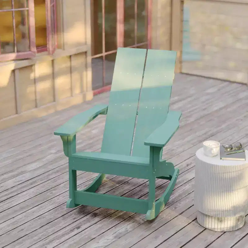 Flash Furniture Finn Modern Commercial Grade All-Weather 2-Slat Poly Resin Wood Rocking Adirondack Chair with Rust Resistant Stainless Steel Hardware