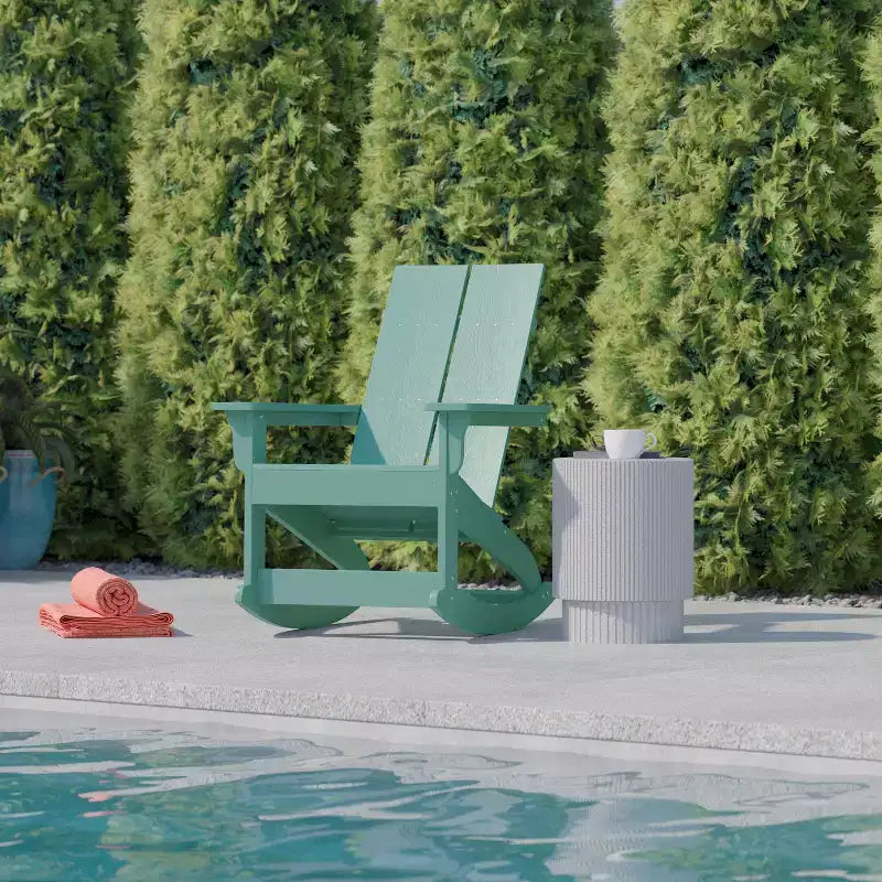 Flash Furniture Finn Modern Commercial Grade All-Weather 2-Slat Poly Resin Wood Rocking Adirondack Chair with Rust Resistant Stainless Steel Hardware