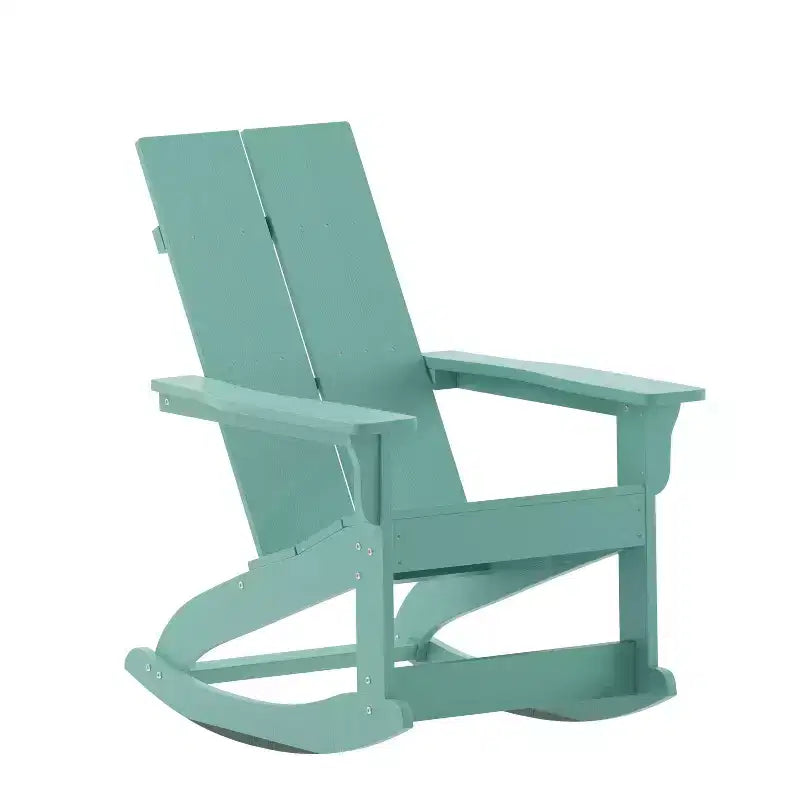 Flash Furniture Finn Modern Commercial Grade All-Weather 2-Slat Poly Resin Wood Rocking Adirondack Chair with Rust Resistant Stainless Steel Hardware