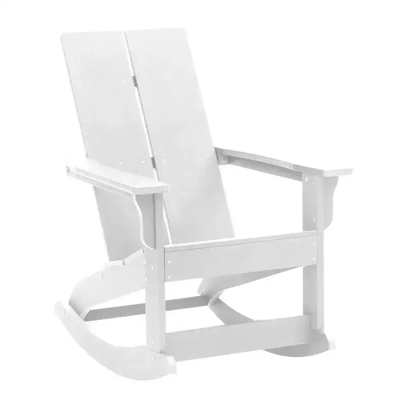 Flash Furniture Finn Modern Commercial Grade All-Weather 2-Slat Poly Resin Wood Rocking Adirondack Chair with Rust Resistant Stainless Steel Hardware