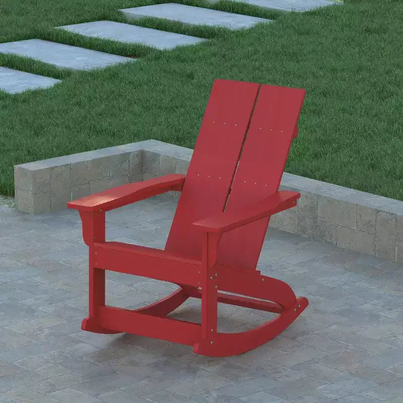 Emma and Oliver Set of 2 Modern All-Weather Poly Resin Adirondack Rocking Chairs for Indoor/Outdoor Use