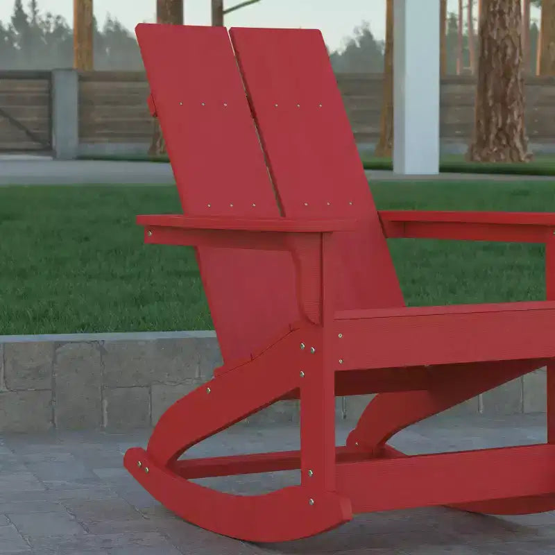 Emma and Oliver Set of 2 Modern All-Weather Poly Resin Adirondack Rocking Chairs for Indoor/Outdoor Use