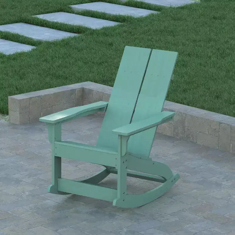 Emma and Oliver Set of 2 Modern All-Weather Poly Resin Adirondack Rocking Chairs for Indoor/Outdoor Use