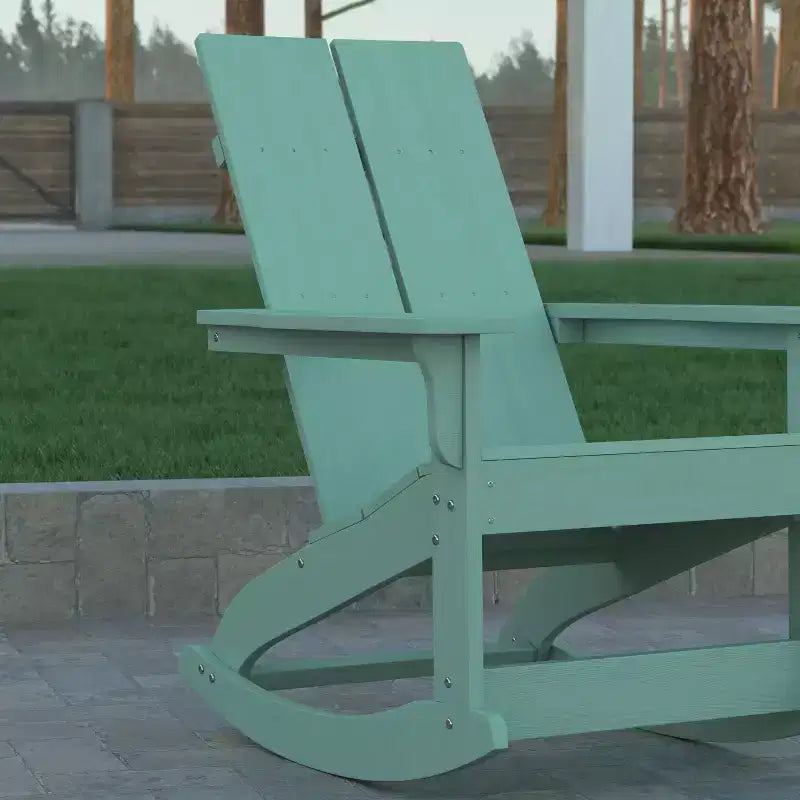 Emma and Oliver Set of 2 Modern All-Weather Poly Resin Adirondack Rocking Chairs for Indoor/Outdoor Use