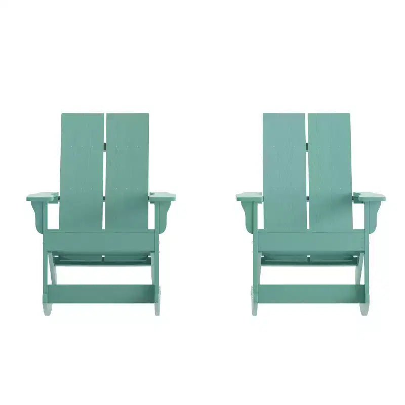 Emma and Oliver Set of 2 Modern All-Weather Poly Resin Adirondack Rocking Chairs for Indoor/Outdoor Use