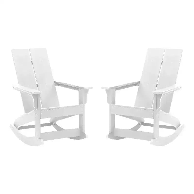 Emma and Oliver Set of 2 Modern All-Weather Poly Resin Adirondack Rocking Chairs for Indoor/Outdoor Use