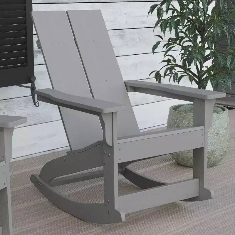 Flash Furniture Finn Modern Commercial Grade All-Weather 2-Slat Poly Resin Rocking Adirondack Chair with Rust Resistant Stainless Steel Hardware - Set of 2