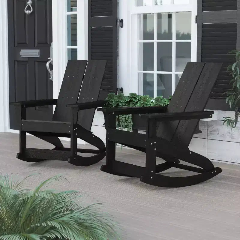 Flash Furniture Finn Modern Commercial Grade All-Weather 2-Slat Poly Resin Rocking Adirondack Chair with Rust Resistant Stainless Steel Hardware - Set of 2