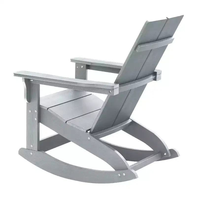 Flash Furniture Finn Modern Commercial Grade All-Weather 2-Slat Poly Resin Rocking Adirondack Chair with Rust Resistant Stainless Steel Hardware - Set of 2