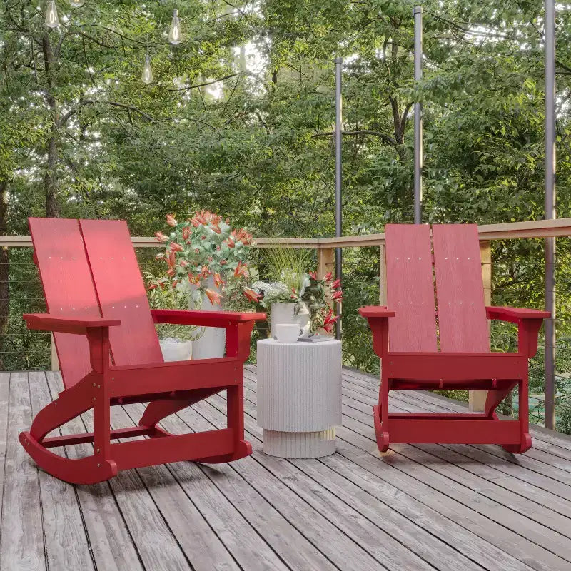 Flash Furniture Finn Modern Commercial Grade All-Weather 2-Slat Poly Resin Rocking Adirondack Chair with Rust Resistant Stainless Steel Hardware - Set of 2