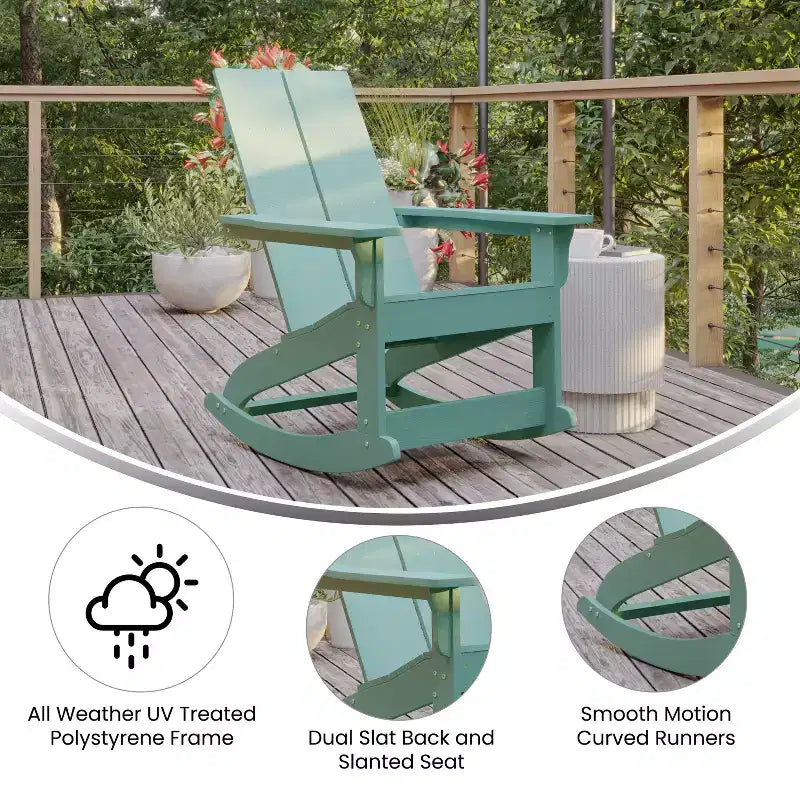 Flash Furniture Finn Modern Commercial Grade All-Weather 2-Slat Poly Resin Rocking Adirondack Chair with Rust Resistant Stainless Steel Hardware - Set of 2