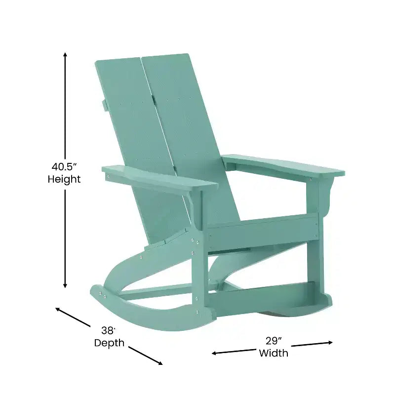 Flash Furniture Finn Modern Commercial Grade All-Weather 2-Slat Poly Resin Rocking Adirondack Chair with Rust Resistant Stainless Steel Hardware - Set of 2