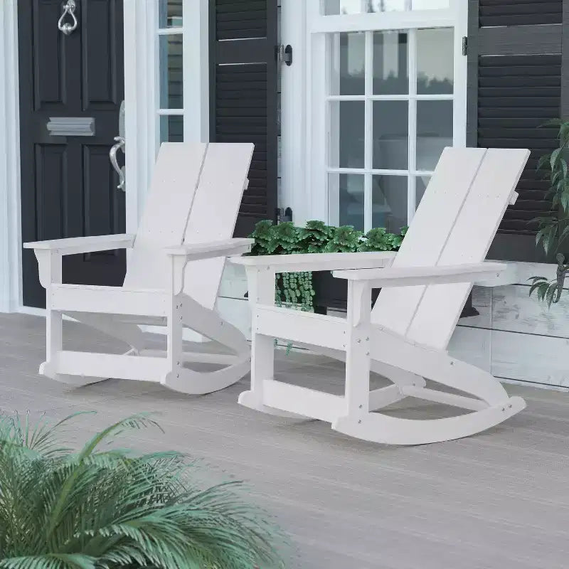 Flash Furniture Finn Modern Commercial Grade All-Weather 2-Slat Poly Resin Rocking Adirondack Chair with Rust Resistant Stainless Steel Hardware - Set of 2