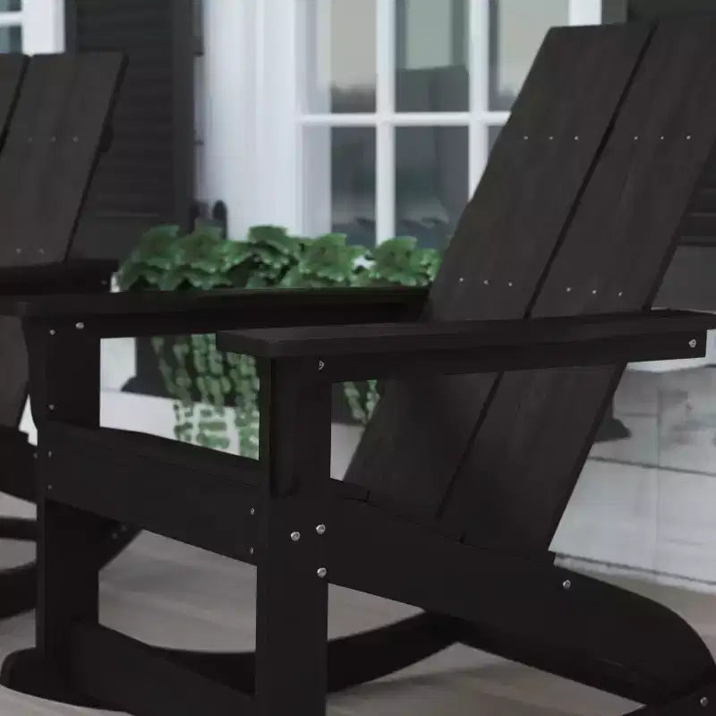 Flash Furniture Finn Modern Commercial Grade All-Weather 2-Slat Poly Resin Rocking Adirondack Chair with Rust Resistant Stainless Steel Hardware - Set of 2