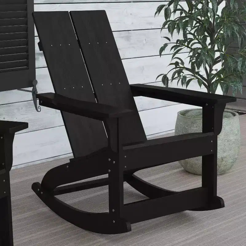 Flash Furniture Finn Modern Commercial Grade All-Weather 2-Slat Poly Resin Rocking Adirondack Chair with Rust Resistant Stainless Steel Hardware - Set of 2
