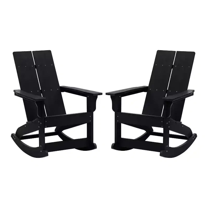 Flash Furniture Finn Modern Commercial Grade All-Weather 2-Slat Poly Resin Rocking Adirondack Chair with Rust Resistant Stainless Steel Hardware - Set of 2