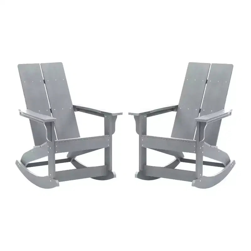 Flash Furniture Finn Modern Commercial Grade All-Weather 2-Slat Poly Resin Rocking Adirondack Chair with Rust Resistant Stainless Steel Hardware - Set of 2