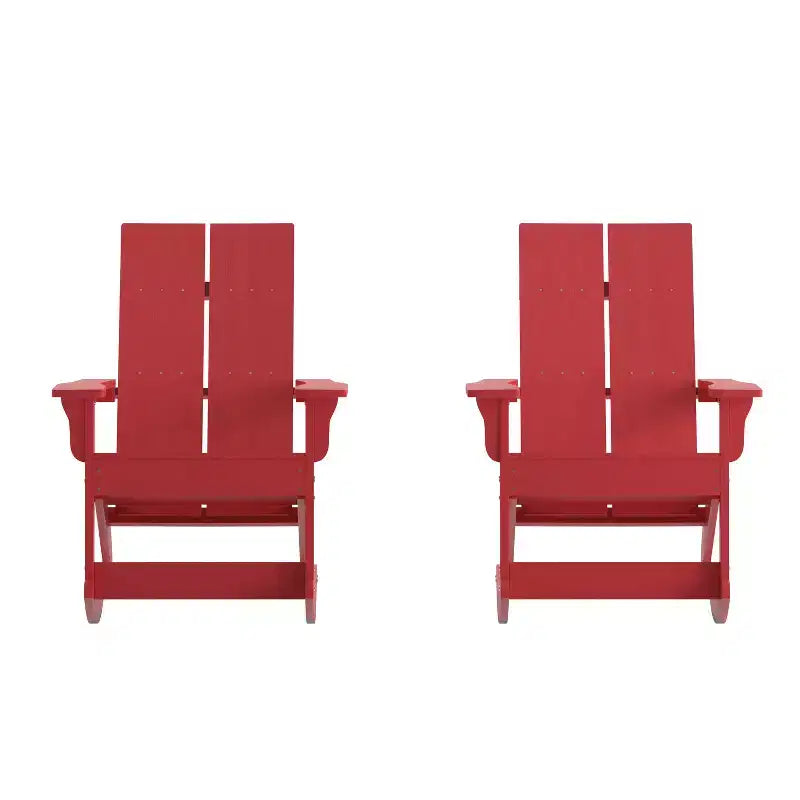 Flash Furniture Finn Modern Commercial Grade All-Weather 2-Slat Poly Resin Rocking Adirondack Chair with Rust Resistant Stainless Steel Hardware - Set of 2