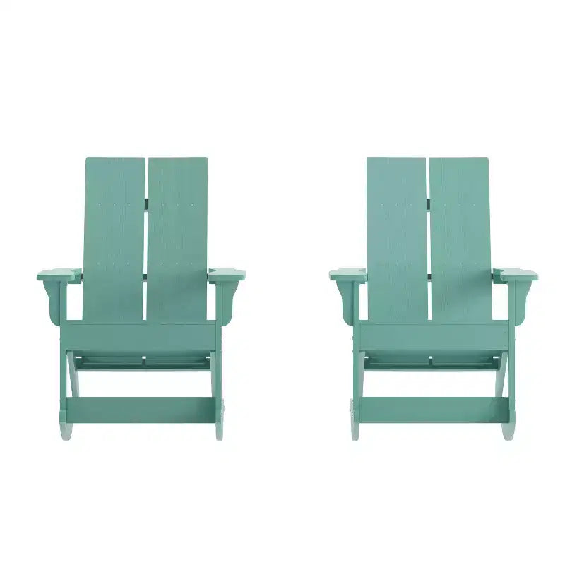 Flash Furniture Finn Modern Commercial Grade All-Weather 2-Slat Poly Resin Rocking Adirondack Chair with Rust Resistant Stainless Steel Hardware - Set of 2
