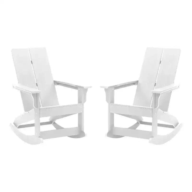 Flash Furniture Finn Modern Commercial Grade All-Weather 2-Slat Poly Resin Rocking Adirondack Chair with Rust Resistant Stainless Steel Hardware - Set of 2