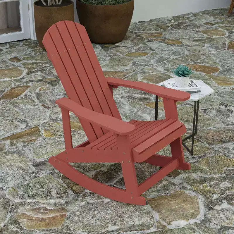 Merrick Lane All-Weather Polyresin Adirondack Rocking Chair with Vertical Slats