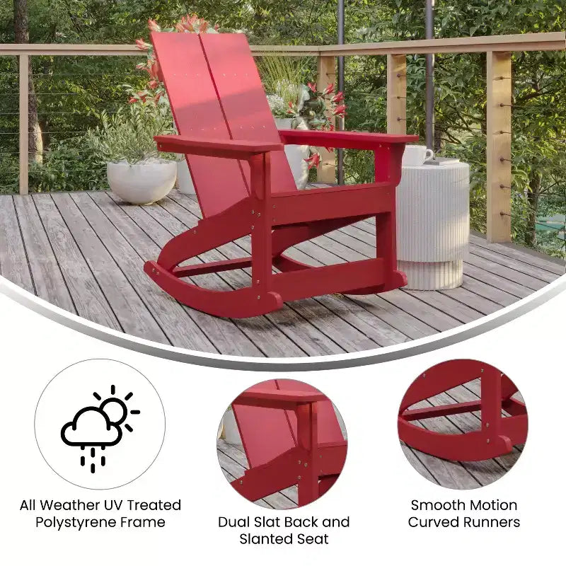 Merrick Lane Wellington UV Treated All-Weather Polyresin Adirondack Rocking Chair for Patio, Sunroom, Deck and More