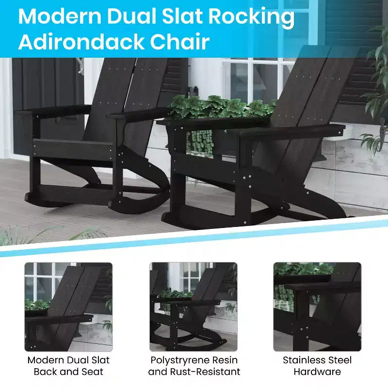 Merrick Lane Wellington UV Treated All-Weather Polyresin Adirondack Rocking Chair for Patio, Sunroom, Deck and More