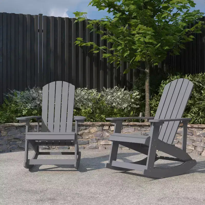 Merrick Lane Set of 2 All-Weather Polyresin Adirondack Rocking Chair with Vertical Slats