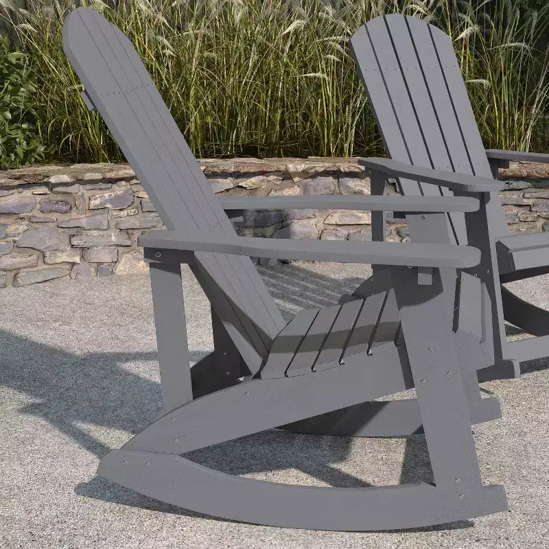 Merrick Lane Set of 2 All-Weather Polyresin Adirondack Rocking Chair with Vertical Slats