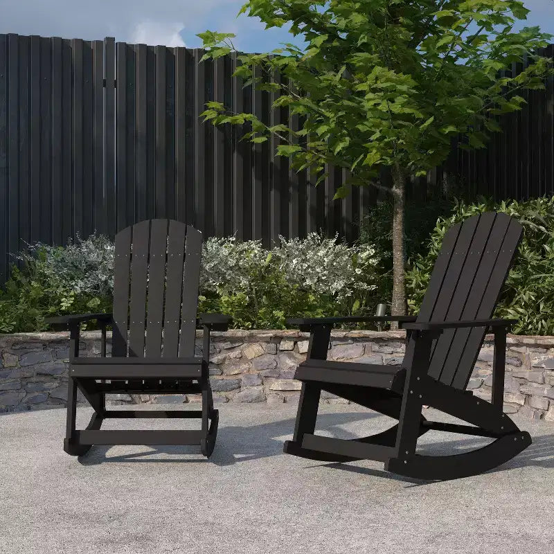 Merrick Lane Set of 2 All-Weather Polyresin Adirondack Rocking Chair with Vertical Slats