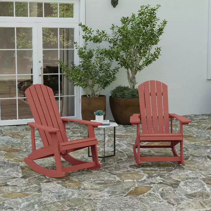 Merrick Lane Set of 2 All-Weather Polyresin Adirondack Rocking Chair with Vertical Slats