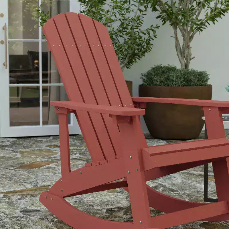 Merrick Lane Set of 2 All-Weather Polyresin Adirondack Rocking Chair with Vertical Slats
