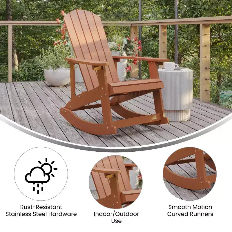 Merrick Lane Set of 2 All-Weather Polyresin Adirondack Rocking Chair with Vertical Slats