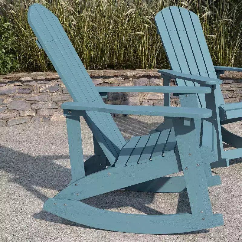 Merrick Lane Set of 2 All-Weather Polyresin Adirondack Rocking Chair with Vertical Slats