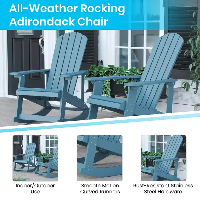 Merrick Lane Set of 2 All-Weather Polyresin Adirondack Rocking Chair with Vertical Slats