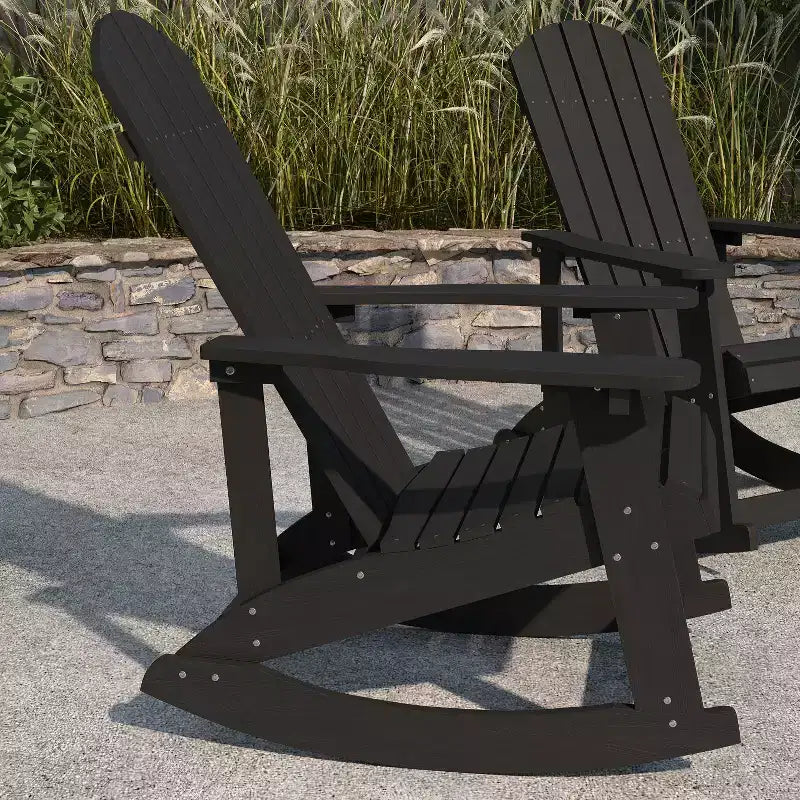 Merrick Lane Set of 2 All-Weather Polyresin Adirondack Rocking Chair with Vertical Slats