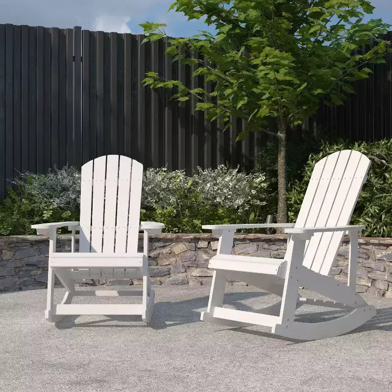 Merrick Lane Set of 2 All-Weather Polyresin Adirondack Rocking Chair with Vertical Slats