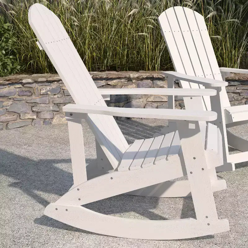 Merrick Lane Set of 2 All-Weather Polyresin Adirondack Rocking Chair with Vertical Slats