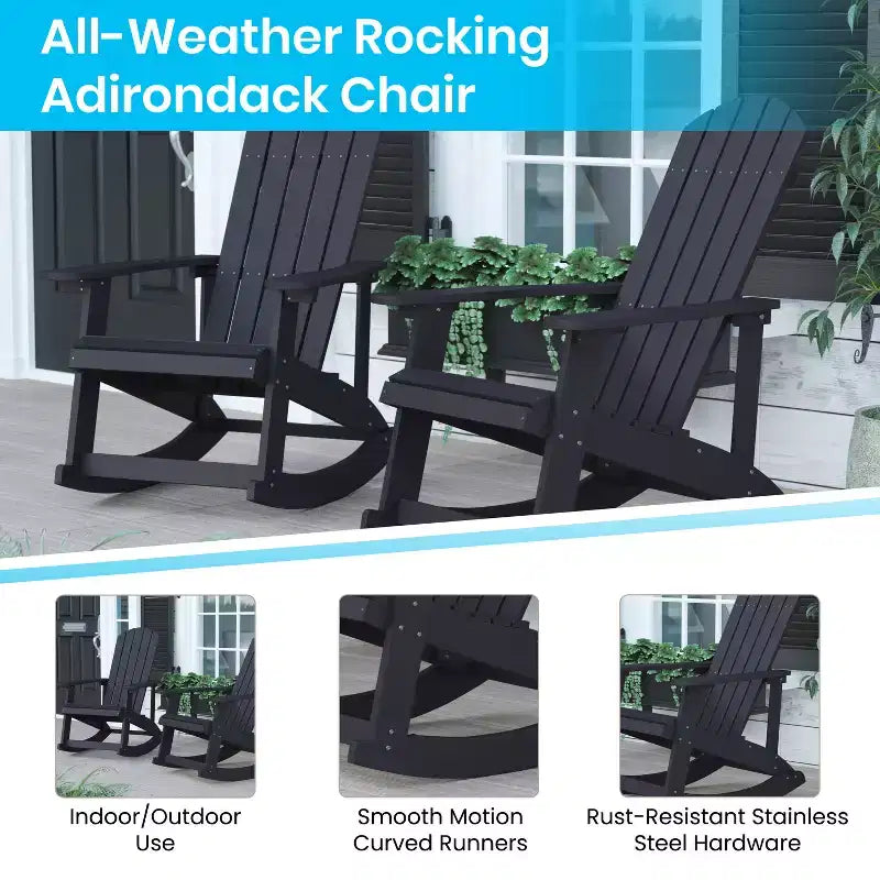 Merrick Lane Set of 2 All-Weather Polyresin Adirondack Rocking Chair with Vertical Slats