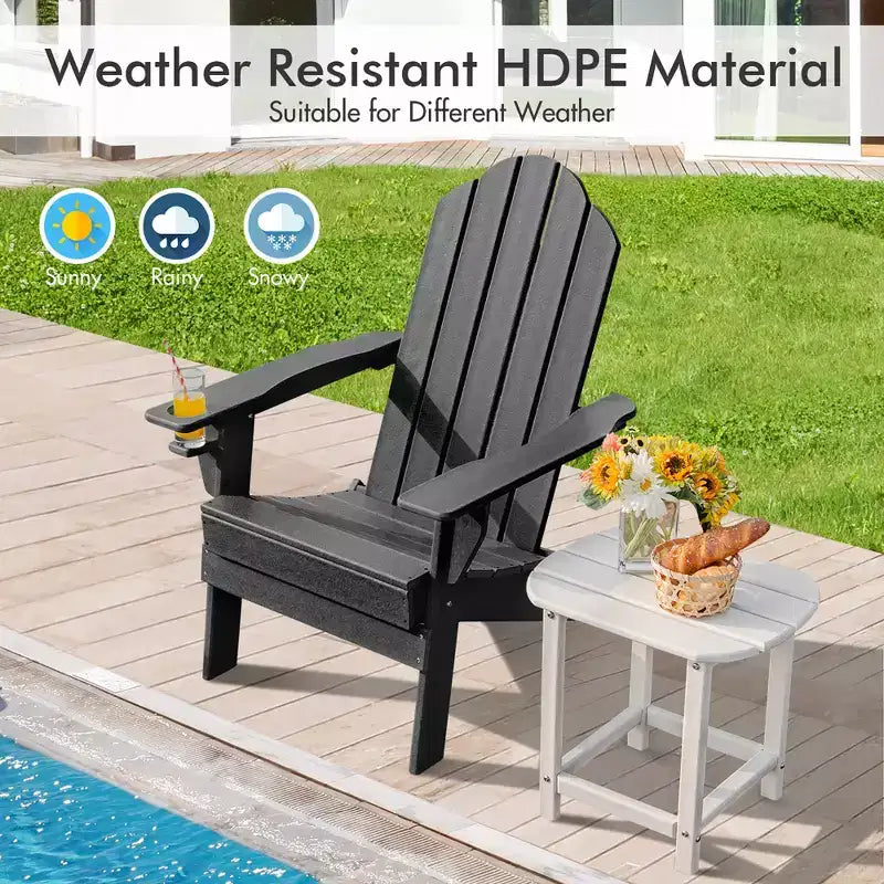 Costway Patio Folding Adirondack Chair Weather Resistant Cup Holder Yard