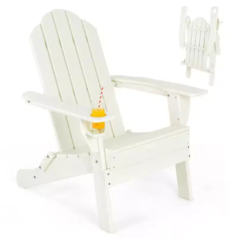 Costway Patio Folding Adirondack Chair Weather Resistant Cup Holder Yard